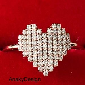 14k rose gold over 925 pave synthetic diamonds heart ring size 7